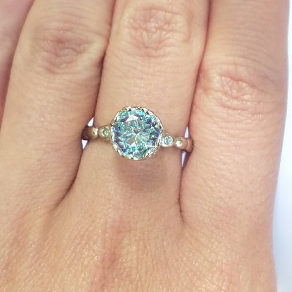 NEW Silver Round Aquamarine Ring - Picture 5 of 8